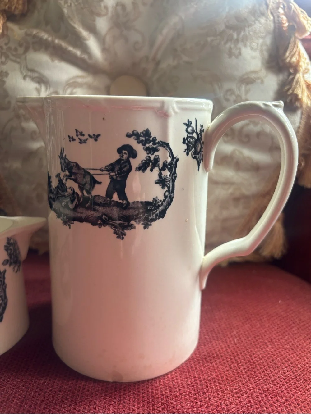 Rare Antique Wedgewood Personages Black Transferware China Pitcher & Sugar Bowl